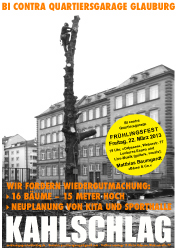 Plakat Frühlingsfest der Bürgerinitiative Contra Quartiersgarage Glauburgschule